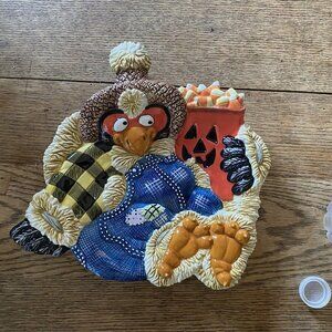 FITZ & FLOYD SCARY CROW Canape Appetizer Plate 9" Candy Corn Halloween